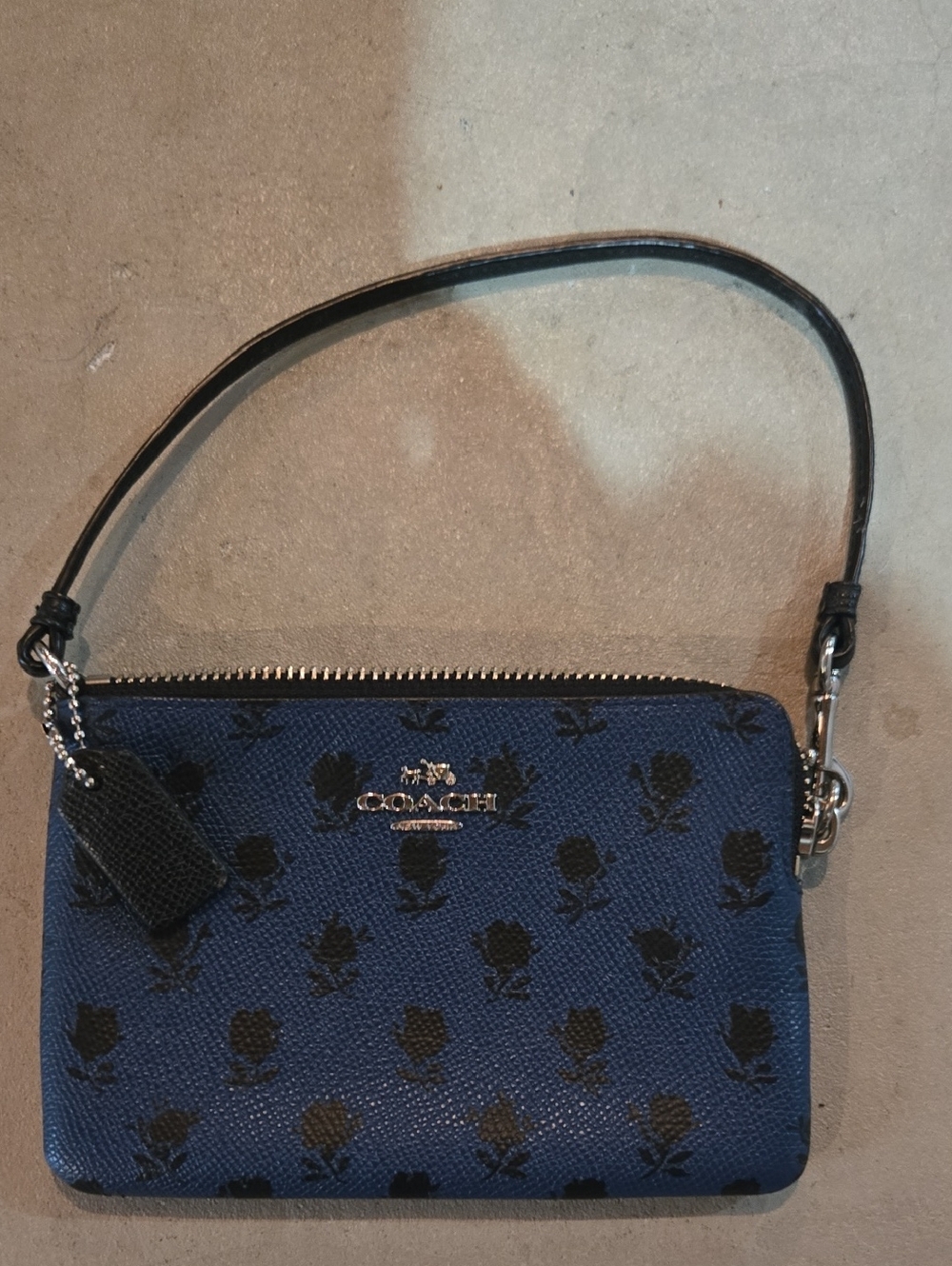 Coach Navy and Black Floral Wristlet